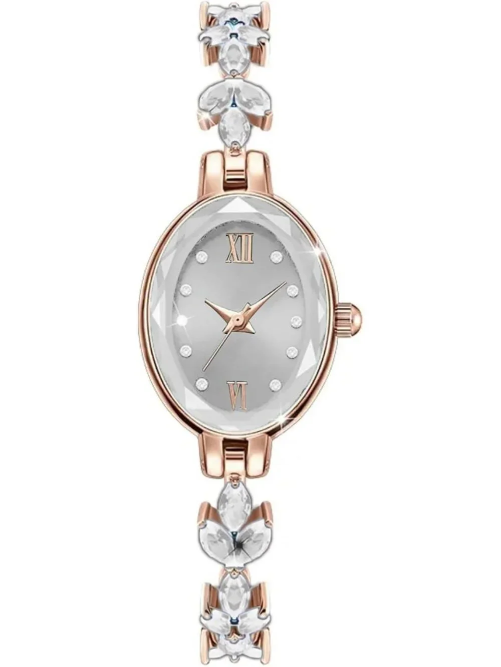 Women's White Luxury Petal Casual Bracelet Simulated Quartz Elegant Wrist Watch